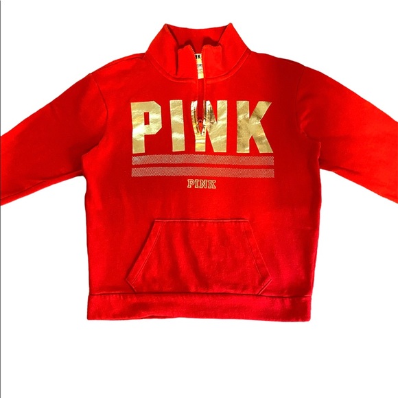 VS Pink Half Zip Red & Gold Hoodie - Picture 2 of 5